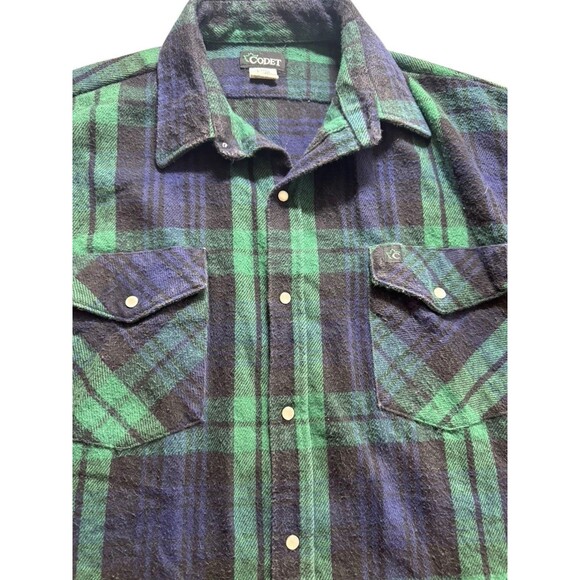 Vintage Codet Shirt Mens Large Tall Green Flannel Plaid Made in Canada Workwear - Picture 3 of 12
